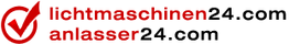 Logo mit rotem Haken und den URLs lichtmaschinen24.com und anlasser24.com in Rot und Schwarz.