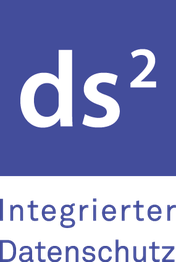 Logo mit „ds²“ und Text „Integrierter Datenschutz“ in Blau auf weißem Hintergrund.