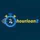 Logo of "24 Hour Loan Z" with a blue stopwatch design on a dark background.