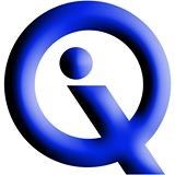 Blaues "Q" mit kleinem "i" in der Mitte auf weißem Hintergrund.
