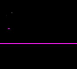 Gatto nero seduto in silhouette con un sorriso rosa su sfondo nero.