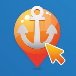 Oranges Symbol eines Ankers und einem Cursor auf blauem Hintergrund.