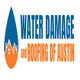 Logo reading "Water Damage and Roofing of Austin" with house and water droplet graphic.