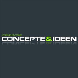 Logo mit Text: "Concepte & Ideen" auf grauem Hintergrund.