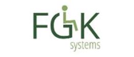 Logo von FGK systems mit stilisiertem Rollstuhl-Symbol in den Buchstaben integriert.