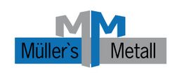 Logo mit grauem und blauem "MM", Text: "Müller's Metall" auf blauen und grauen Rechtecken.