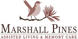 Logo: A bird on a pine branch above text "Marshall Pines Assisted Living & Memory Care".