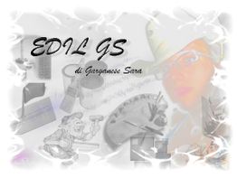 Logo aziendale "EDIL GS di Garganese Sara" con attrezzi edili stilizzati e volto sfocato.