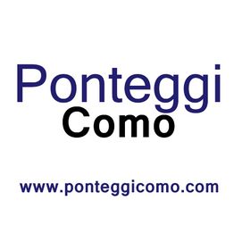 Logo con testo "Ponteggi Como" e sito web "www.ponteggicomo.com".