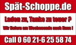Spät-Schoppe.de: Lieferung am Wochenende, wenn der Laden zu ist. Telefonnummer: 0 60 21-6 25 58 74.