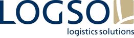 Logo mit dem Text "LOGSOL logistics solutions" in blauer und beiger Farbe.