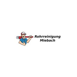 Ein Cartoon-Handwerker mit Rohrzange, daneben steht "Rohrreinigung Miebach".