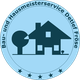 Ein blaues Logo mit einem Haus, Baum und Text: "Bau- und Hausmeisterservice Detlef Fröse".