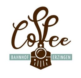 Logo mit Schriftzug "Coffee," Zugmotiv und Text "Bahnhof Erzingen".
