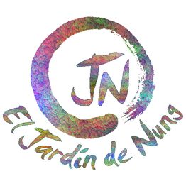Logotipo colorido con letras "JN" y texto "El Jardín de Nuns" en un círculo artístico.