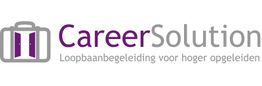Logo met paarse koffer en tekst: "Career Solution, Loopbaanbegeleiding voor hoger opgeleiden".