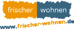 Logo mit Text "frischer wohnen" in Orange und Blau, Webseite: www.frischer-wohnen.de.