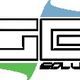 Logo di "GB Solutions" con lettere stilizzate, sfondo con forme blu e verde.