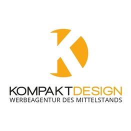 Logo mit gelbem "K", Schrift: "Kompakt Design – Werbeagentur des Mittelstands".
