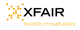 Logo mit Text "XFAIR" und Slogan "flexibility through ability" in Schwarz und Orange.