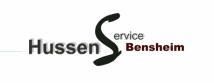 Logo mit Text: "Hussen Service Bensheim", ein stilisiertes schwarzes "S" verbindet die Wörter.