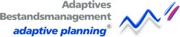 Logo mit Text: Adaptives Bestandsmanagement, adaptive planning, mit blauen und roten Linien.
