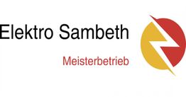 Logo von Elektro Sambeth: Text "Elektro Sambeth Meisterbetrieb" mit stilisiertem Blitzsymbol.