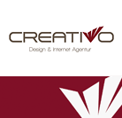 Logo von "CREATIVO", Design- und Internetagentur mit rotem und weißem geometrischem Design.