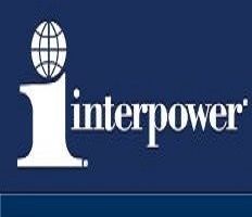 Interpower logo with a globe above a stylized "i" on a blue background.