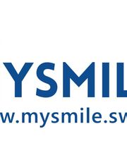 Logo mit blauem Text "MYSMILE" und Website "www.mysmile.swiss" darunter.