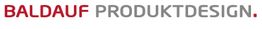 Logo mit Text: "BALDAUF PRODUKTDESIGN" in Rot und Grau.