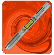 Laserpointer auf rotem, wirbelndem Hintergrund.