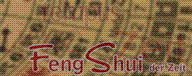 Text "Feng Shui der Zeit" auf einem gemusterten Hintergrund.