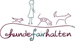 Strichzeichnung: Person mit drei Hunden an einer Leine. Text: "hundefairhalten".