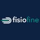 Logo de "fisiofine" en fondo azul oscuro, con letras blancas y verdes.