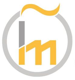 Logo mit grauem Kreis, gelbem "m" und grauem "i", oben ein gelber Akzent.