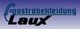 Logo mit dem Text "Gastrobekleidung Laux" auf einem blau-weißen Hintergrund.