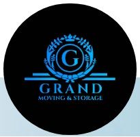 Logo of Grand Moving & Storage with ornate blue design on black background.