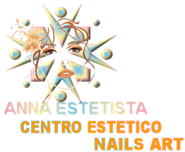 Volto stilizzato con trucco, fiori e grafiche colorate; testo: centro estetico nails art.