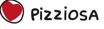 Logotipo de "Pizziosa" con un corazón rojo a la izquierda.