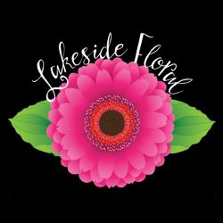 Pink flower logo with "Lakeside Floral" text on a black background.