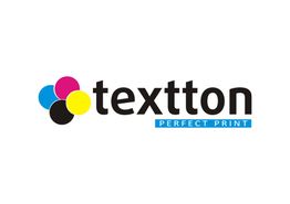 Logo "textton" con cerchi colorati e slogan "perfect print".