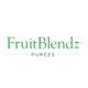 FruitBlendz Purées logo in green text on a white background.