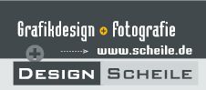 Grafikdesign und Fotografie-Logo mit URL www.scheile.de. Text: Design Scheile.