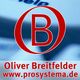 Logo mit rotem Buchstaben "B", Text: Oliver Breitfelder, www.prosystema.de, unscharfer Hintergrund.