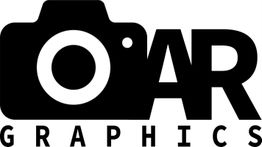 Schwarzes Logo einer Kamera mit den Buchstaben "AR" und dem Wort "GRAPHICS" darunter.