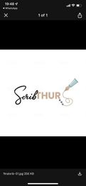 Stilisiertes Logo mit dem Text "ScribTHUR", das einen Stift mit Linie zeigt.