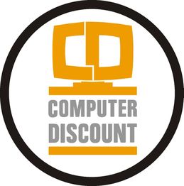 Logo con monitor stilizzato e scritta "COMPUTER DISCOUNT" in un cerchio nero.