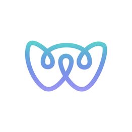 Ein blau-violettes, abstraktes Logo in Form eines geschwungenen W.