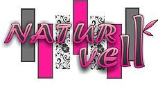 Texto "NATUR VELL" en rosa sobre fondo con franjas grises y rosas decorativas.